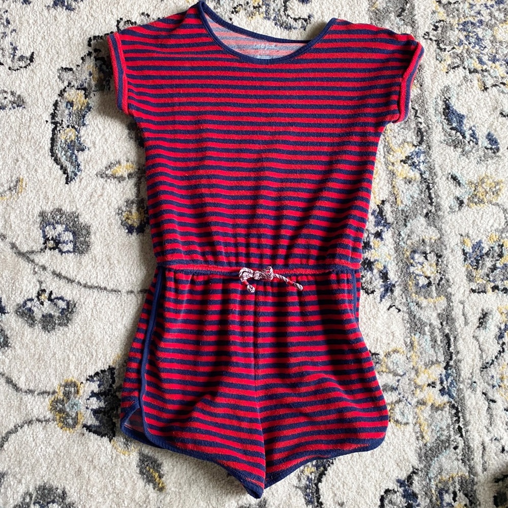 Girls Red And Blue Beach/Pool Swimsuit Coverup Romper